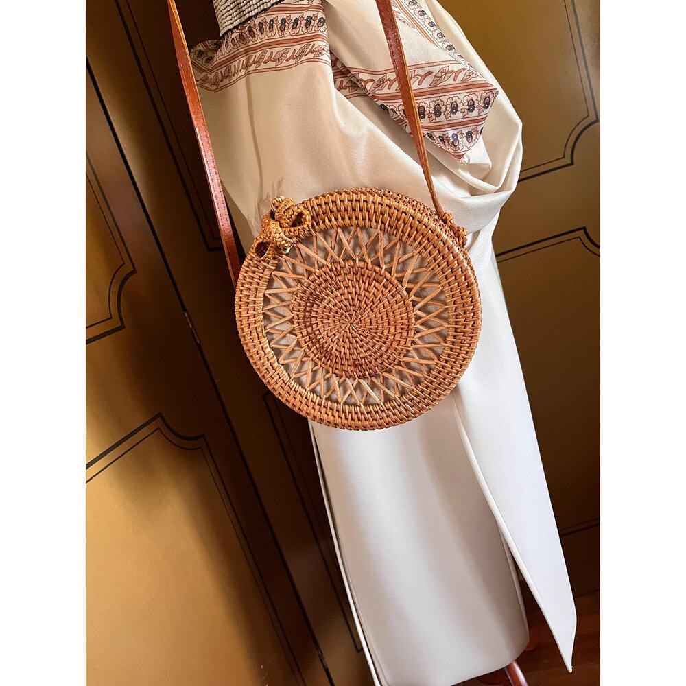 Round wicker bag, boho style
